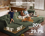 154" Oversized Corduroy Couch Modular Sectional Sofa, Washable Cloud Couch - Image 3