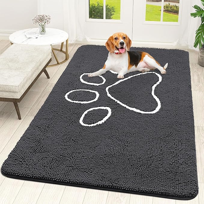 OLANLY Dog Door Mat for Muddy Paws 70x46, Paw Print Design Chenille Mud Mat | by OLANLY
