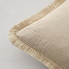 MIULEE Boho Linen Fringe Decorative Euro Throw Pillow Covers Beige 22x22 | Set - Image 3