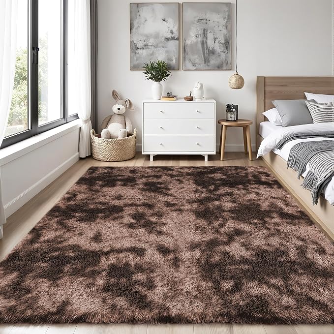 PLHXFR 6x9 Area Rug Living Room: Fluffy Bedroom Soft Shag Rug Coffee Brown | - Image 2