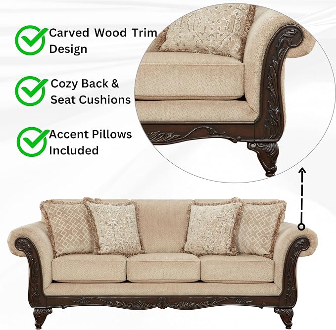Hernen Carved Wood Frame Sofa - Image 5