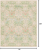 Light Beige Green Floral Living Room Rug, 7x9 Washable Area Rug - Image 2