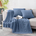 Homiest Dusty Blue Cable Knit Throw, 60 x 80 Inch, Lightweight Acrylic Knitted - Image 3