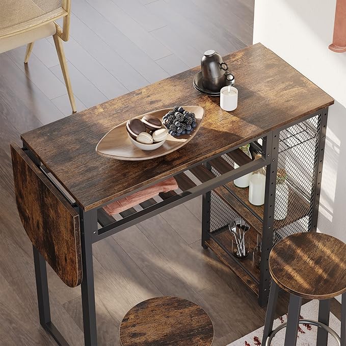Bestier Bar Table and Chair Set, Expandable Dining Table - Image 2