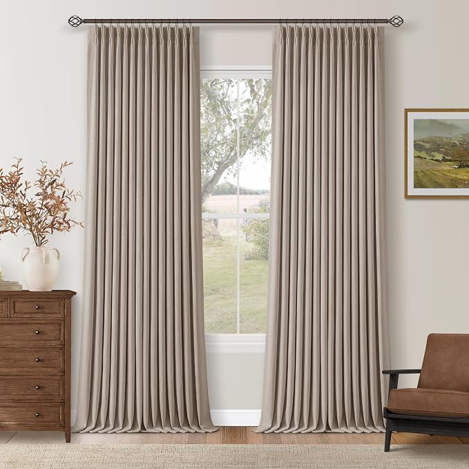 Burlywood Birch Pleated 100% Blackout Curtains 96 Inches Long 2 Panels | Memory by Twodrapes