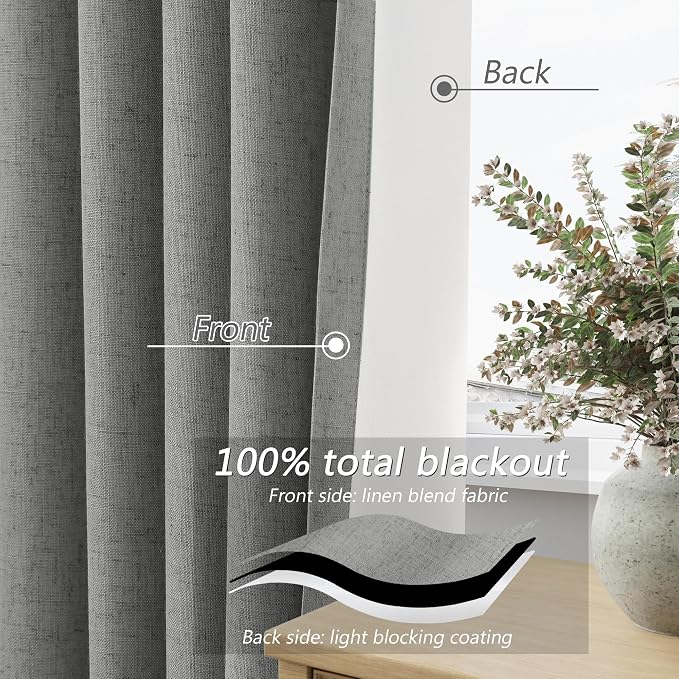 100% Blackout Linen Curtains 72 Inch Length 2 Panels Set - Image 4