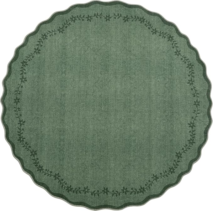 GarveeHome Round Rugs 4ft Scalloped Washable Small Circle Rug - Image 4