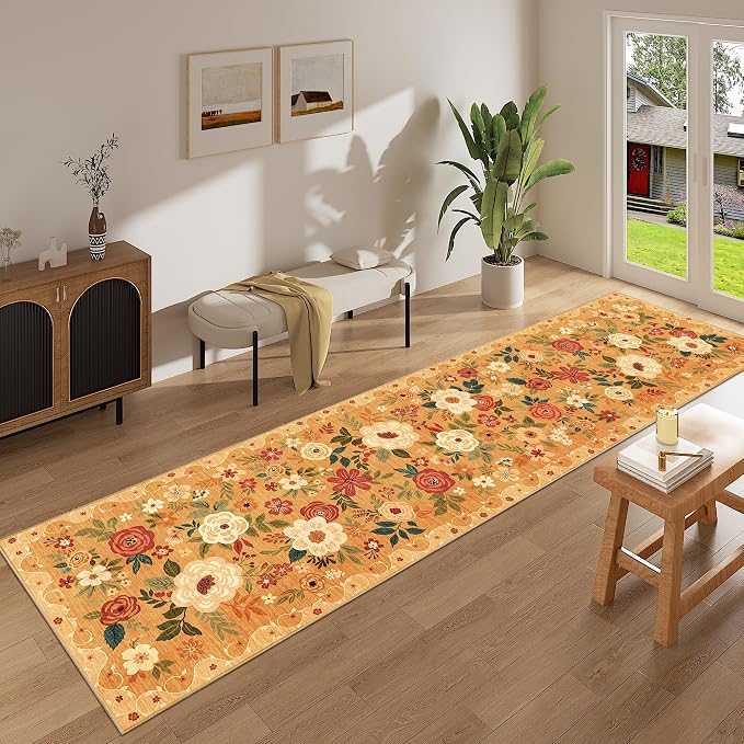 DUKINO 2.6x12 Kitchen Runner Rug, Floral Non Slip Long Washable Rug, Stain - Image 6
