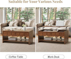 Lift Top Coffee Table with Hidden Compartment, 2 Tier Wooden Center Table with - Image 5