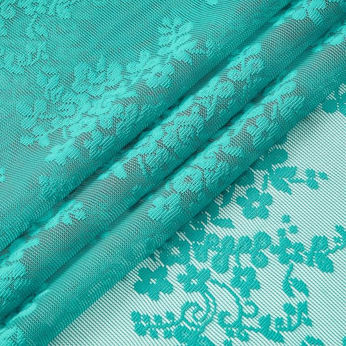 YJ YANJUN Vintage Lace Curtains 96 Inches Long-Victorian Floral Teal Sheer - Image 4