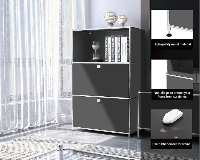 Metal Shelf with 2 Flap Doors, Large Capacity Cabinet, DIY Modern Home - Image 5