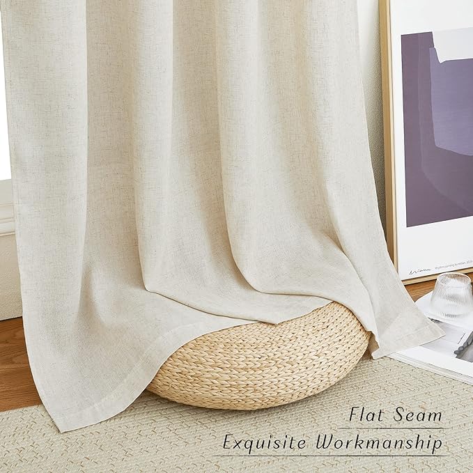 NICETOWN Linen Curtains for Windows 90 inch Long, Grommet Semi Sheer Vertical - Image 7