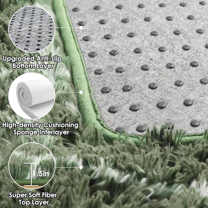 5x7 Area Rugs for Living Room Bedroom, Fluffy Olive Green and White Rug | - Image 4