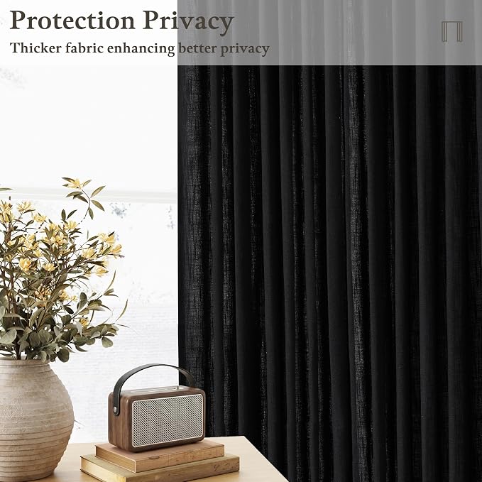 Black Linen Pleat Light Filtering Memory Shape Train Curtains 84 Inch Long | - Image 6