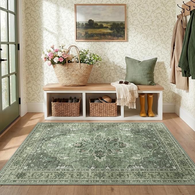 RELEANY Washable Area Rug, Water Repellent, Pet Friendly, Vintage Floral Boho - Image 3