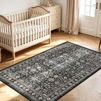 Grey Area Rug 3x5 for Bedroom Kitchen | Low Pile; Non Slip;Machine Washable; - Image 4