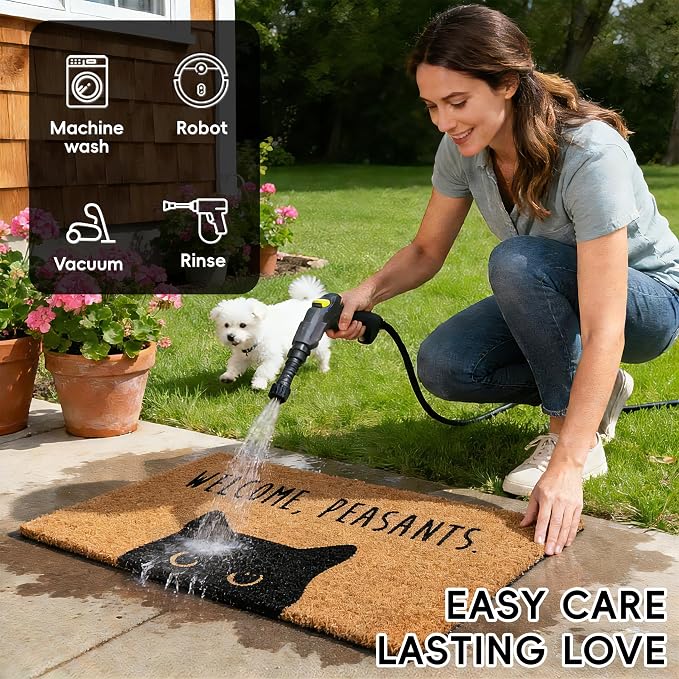2 Pcs Welcome Peasants Black Cat Door Mat Set, Layered Artificial Coir Doormat - Image 5