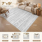cotiled Boho 7x9 Area Rug for Living Room: Large Moroccan Washable Rug | Solve - Image 9