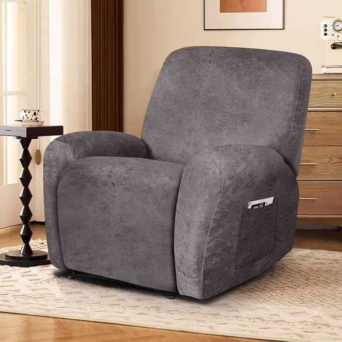 ANARACHON Leather Look Recliner Chair Covers, 4-Pieces Stretch Recliner Cover - Image 6