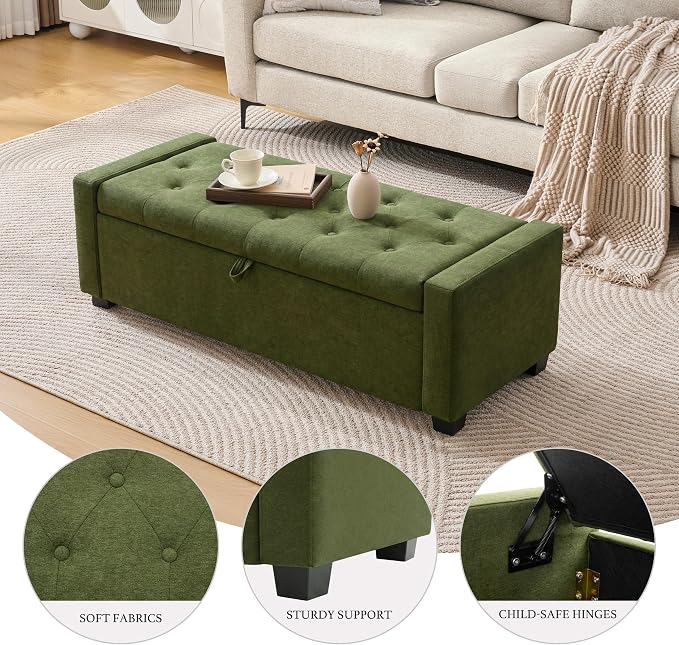 Huatean Home 48" Ottoman with Storage, Storage Ottoman Bench with Safety Hinge - Image 3