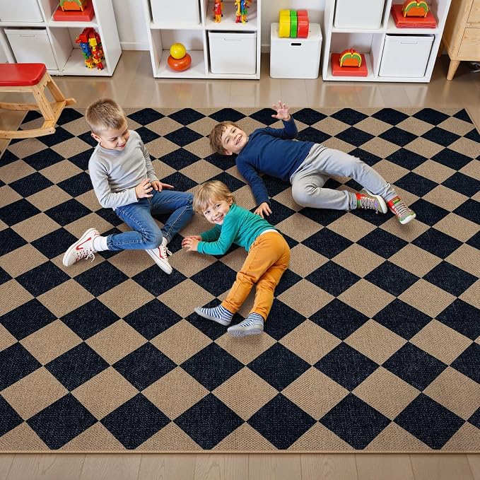 Lahome Checkered Easy Jute 6x9 Area Rugs, Outdoor Patio Rug Washable | - Image 8