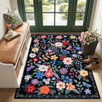 PLHXFR Area Rug Living Room: 3x5 Floral Washable Boho Soft Carpet Black | by PLHXFRSoftAreaRugs