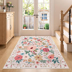 DUKINO 4x5 Area Rug for Entryway, Soft Floral Washable Rug Non Slip, by DUKINO