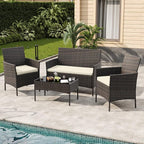 4-Piece Outdoor Furniture Set, PE Rattan Wicker Chairs by Unknown