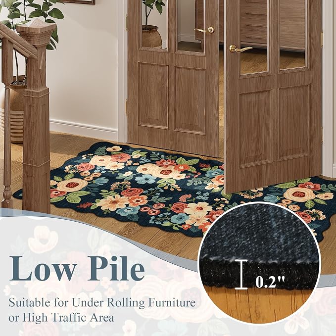 DUKINO 2x8 Washable Runner Rug, Floral Non Slip Kitchen Rugs, Soft Throw Rug - Image 8