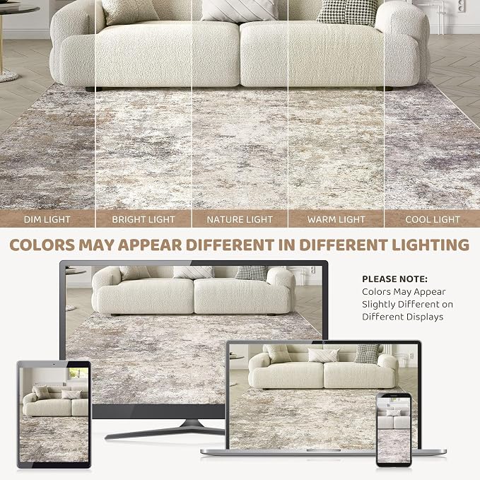 UERMEI Square Area Rugs : Washable 6x6 Neutral Modern Abstract Carpet - Image 6