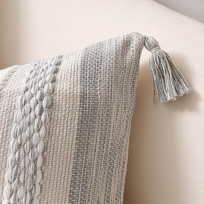 Gray Boho Decorative Throw Pillow Cover 20x20 Square Farmhouse Accent Cushion - Image 7