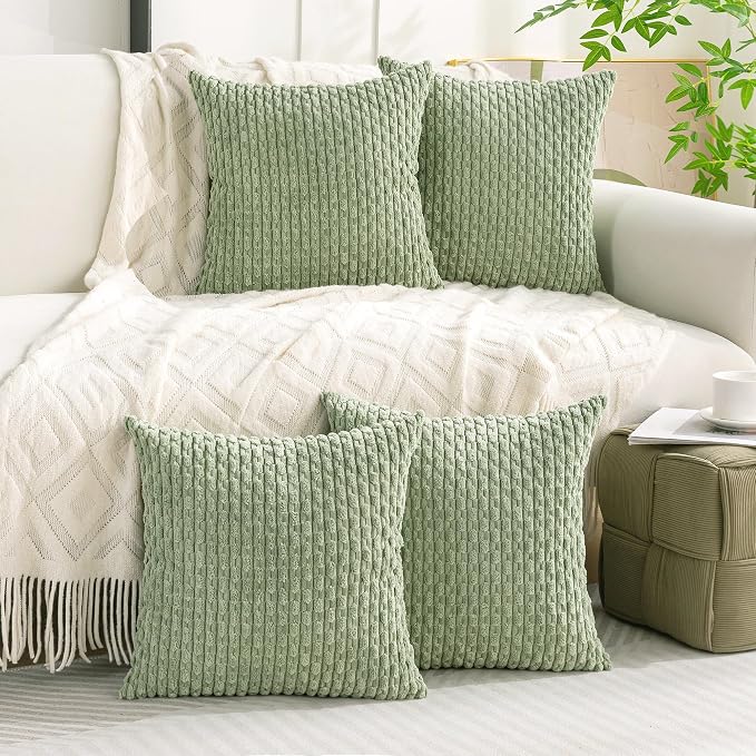 Set of 4 Sage Green Decorative Throw Pillow Covers 22x22 Inch Corduroy Pillow - Image 9