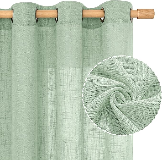 Linen Curtains for Living Room 84 inch Length 2 Panels, Light Filtering Semi - Image 2