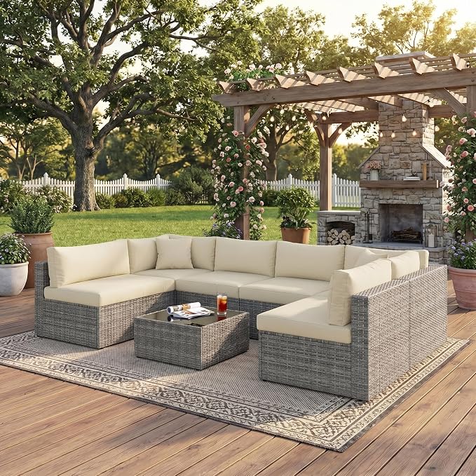 May in Color 7 Pieces Wicker Outdoor Patio Furniture Set, Patio Sectional Sofa - Image 8