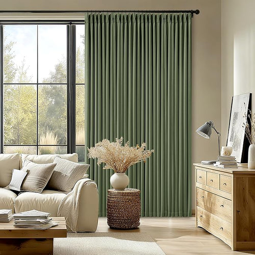 100 Inch Olive Green Linen Pinch Pleated Blackout Curtains by Twodrapes