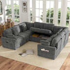 Hanherry Sectional Sofa with Pull Out Couch Bed, 8 Seat Corduroy Sleeper Sofa - Image 3