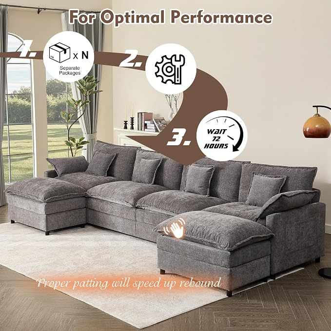GOSUHI 142.5" U Shaped Couch, Modular Sectional Sofa, 3-Seater Comfy Cloud Couch - Image 7