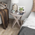 Pedestal Farmhouse End Table Set of 2, Distressed Top - Image 2