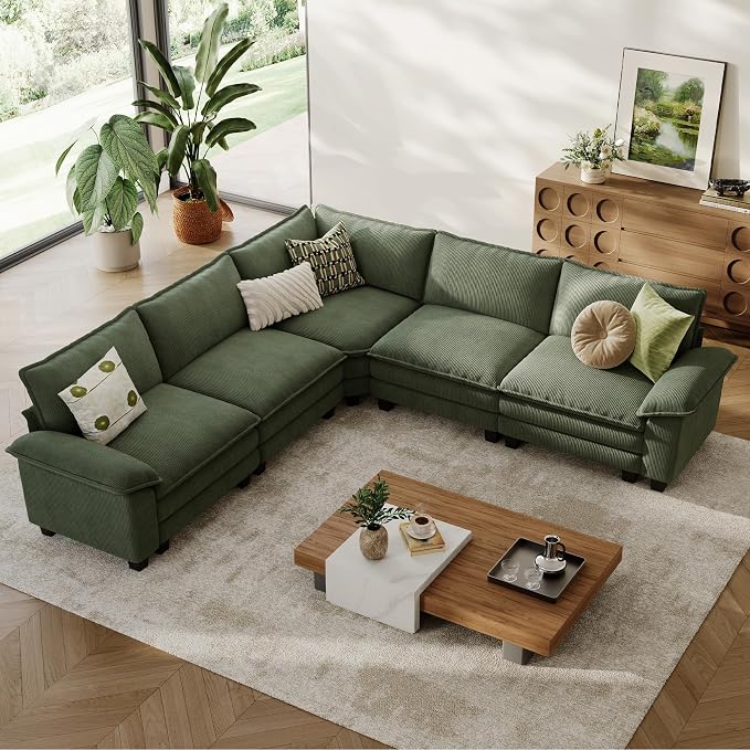 LINSY HOME Modular Sectional Sofa, 5-Seat Corduroy Modern Cloud Couch - Image 7