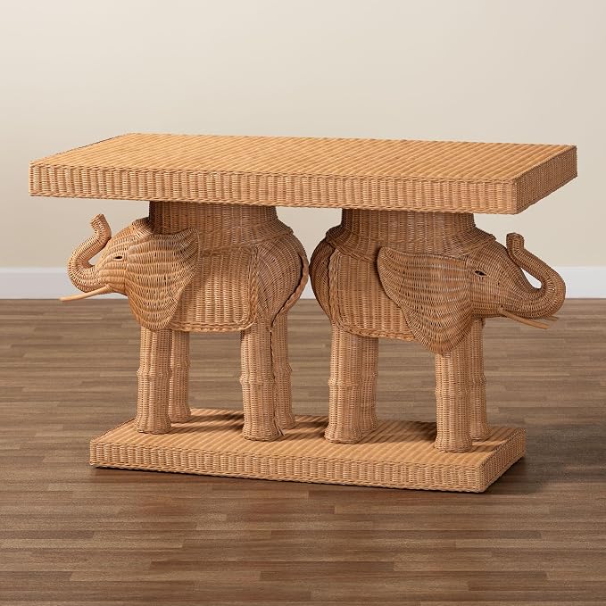 Bali & pari Elissa Bohemian Honey Rattan Elephant Console Table - Image 9