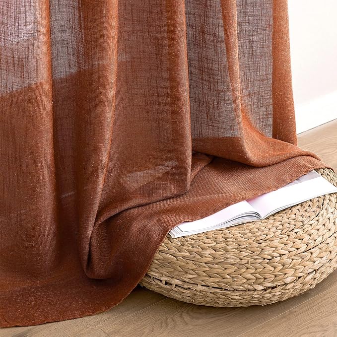 MIULEE Burnt Orange Fall Linen Curtains 52x90 Inch - Image 7