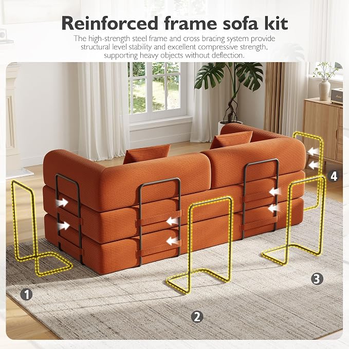 79in Convertible Sofa Bed, Corduroy Boneless Couch Bed, Futon Sleeper Sofa Pull - Image 7