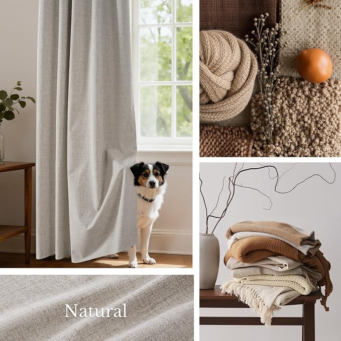 NICETOWN Natural 100% Blackout Linen Curtains 84" Long - Image 4
