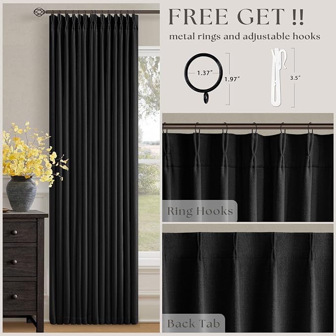 Black 120 Inch Pinch Pleated 100% Blackout Curtains - Image 4