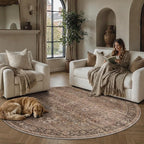 Schweek 6ft Round Rug Brown Washable Non-Slip Circle Area Rugs - Image 2
