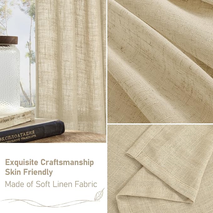 Semi Sheer Linen Curtains 48 Inch Length 2 Panels, 34 x 48 Inch | Light - Image 6