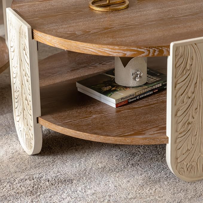 Carved Wooden Retro End Table, Double-Layer Storage Side Table - Image 5
