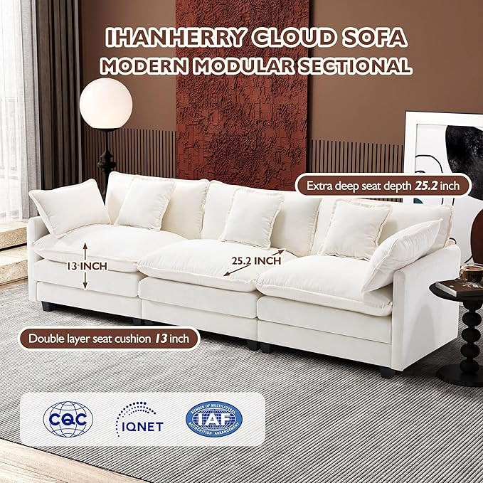 Ihanherry 111.4 Inch 3-Seater Cloud Sofa, Modular Sectional Couch, Modern Deep - Image 2