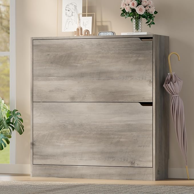 BORNOON Shoe Cabinet with 2 Flip Drawers, Slim Narrow Shoe Storage Cabinet - Image 3