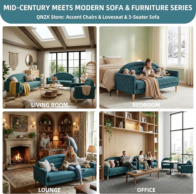 63" Small Loveseat Sofa for Small Spaces, Mid Century Modern Sofa, Linen - Image 6